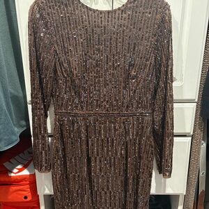 Mac Duggal Long Sleeve Sequin Mini Dress